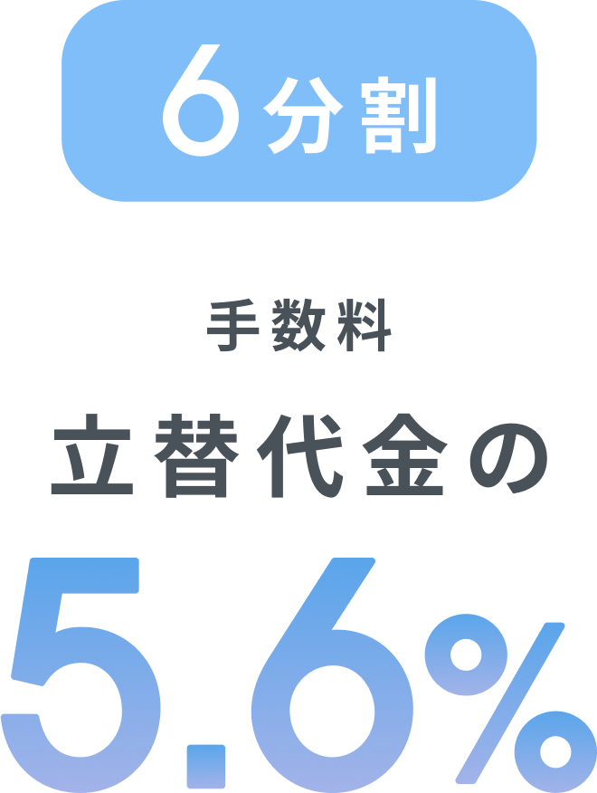 6分割での支払いなら、手数料は立替代金の5.6％